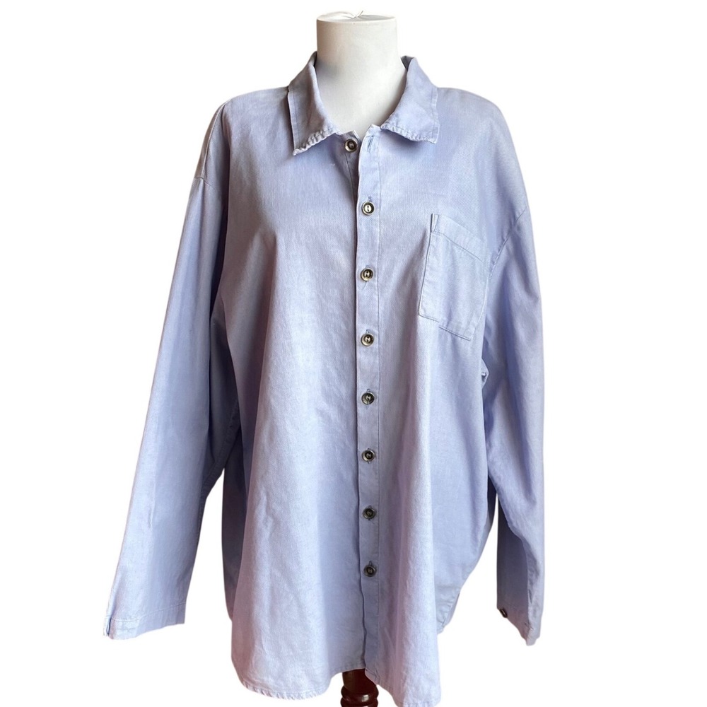 FLAX Mens Button Down Shirt SZ M Blue 100% Cotton Corduroy Long Sleeve Casual - Picture 4 of 9